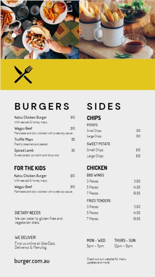 Burger Bar Menu