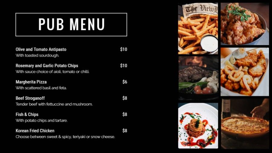 Pub Food Menu