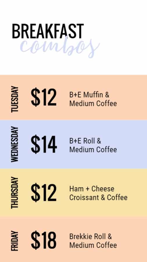 Daily Breakfast Combo List
