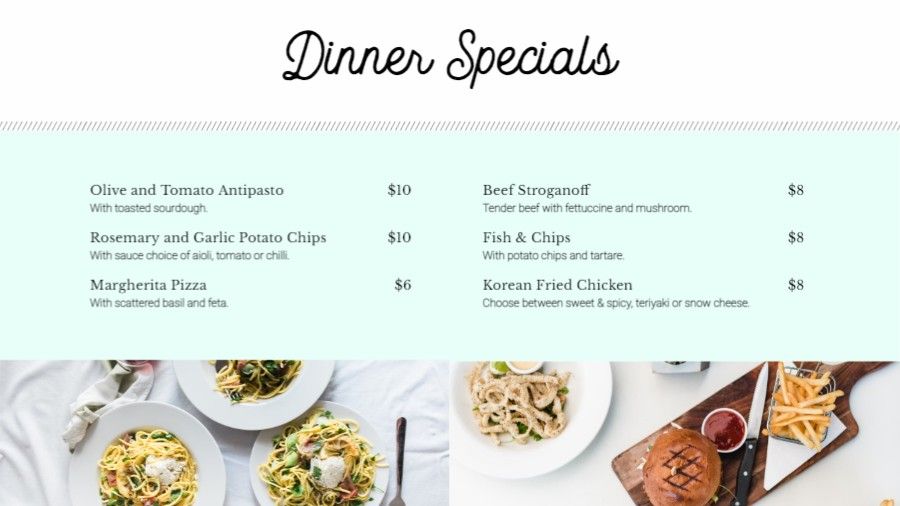 Restaurant Dinner Specials Menu