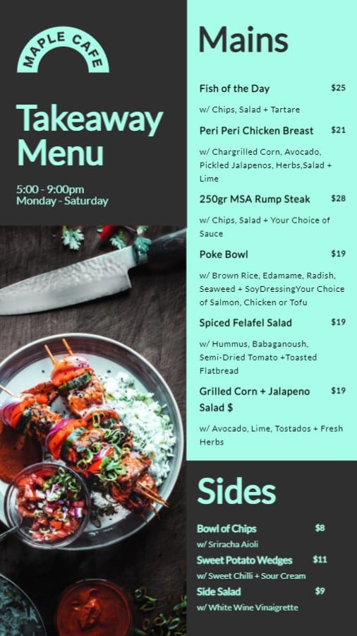 High Contrast Cafe Takeaway Menu