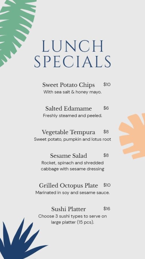 Simple Portrait Lunch Specials Menu