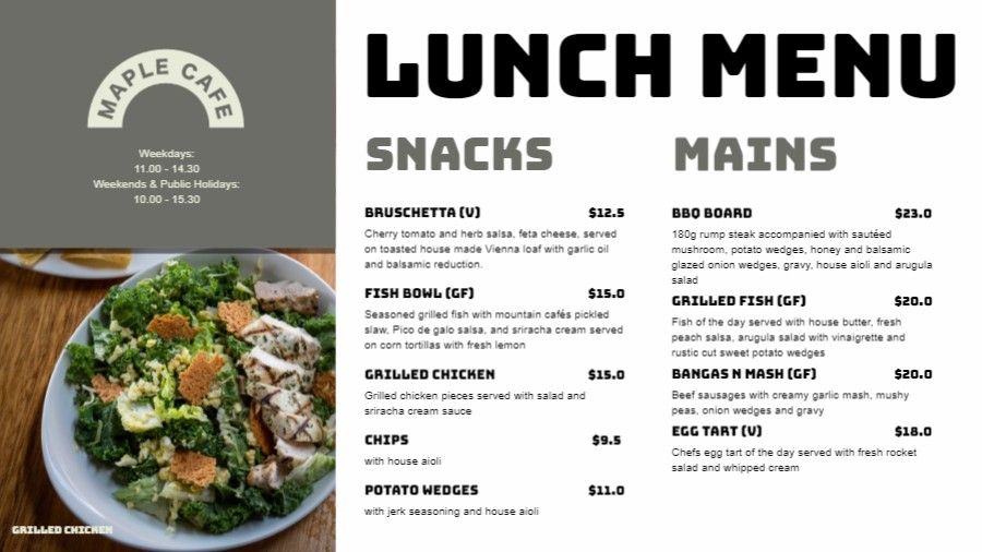 Restaurant Lunch Menu