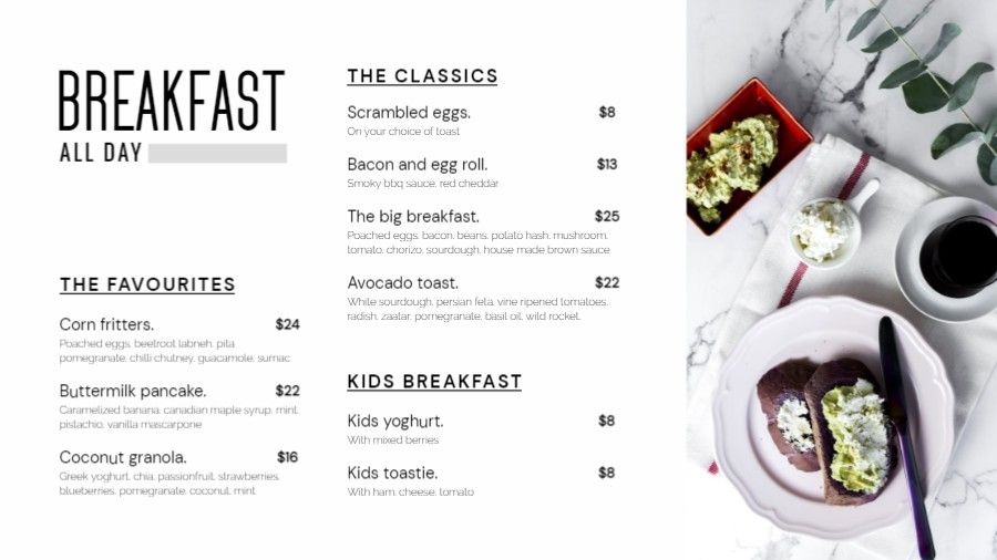 Restaurant Breakfast Menu