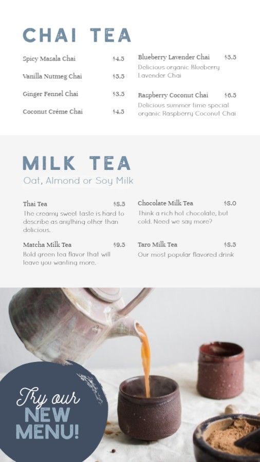 Chai Tea Special Menu