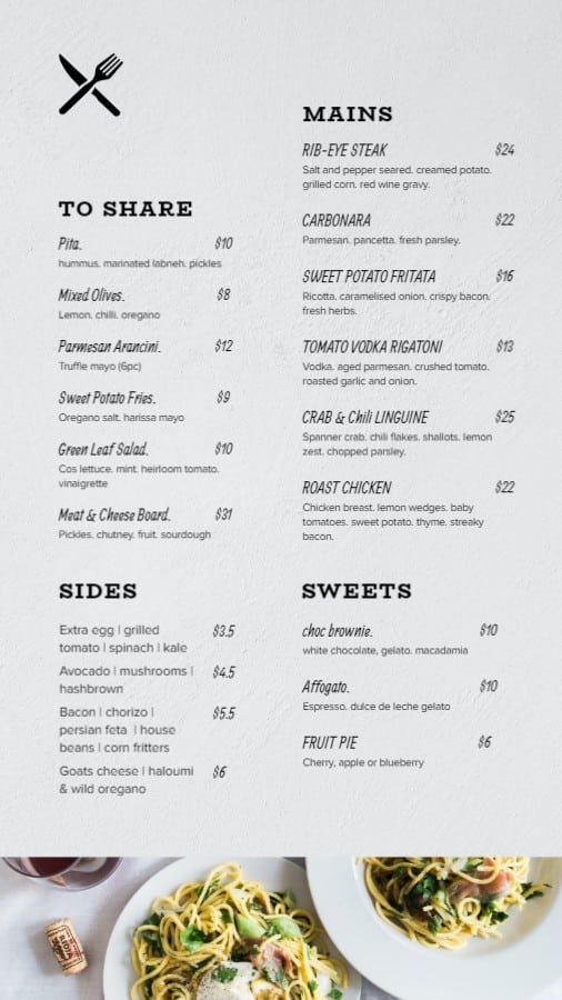 Neutral Coloured Menu