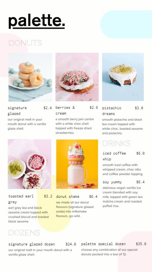 Palette Donuts Menu