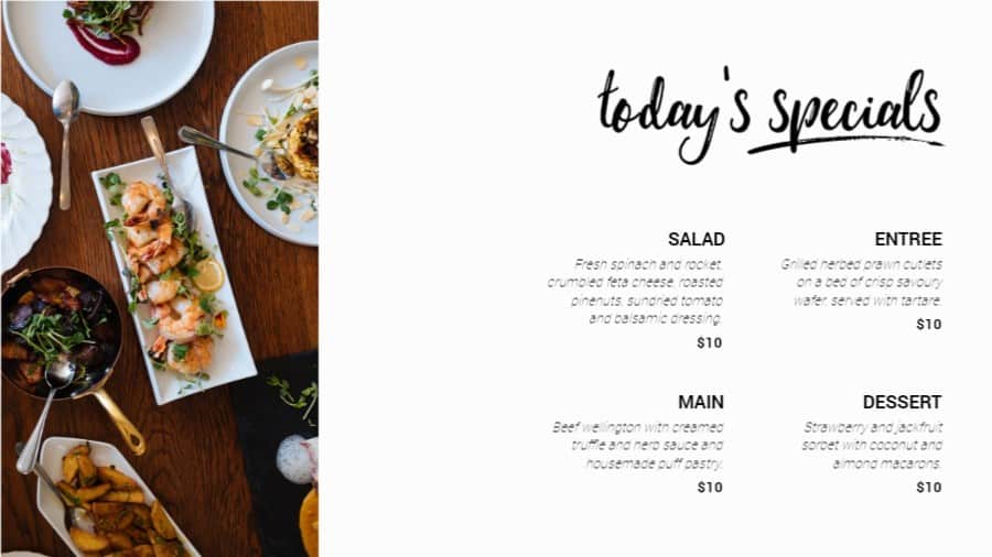 Restaurant Specials Menu