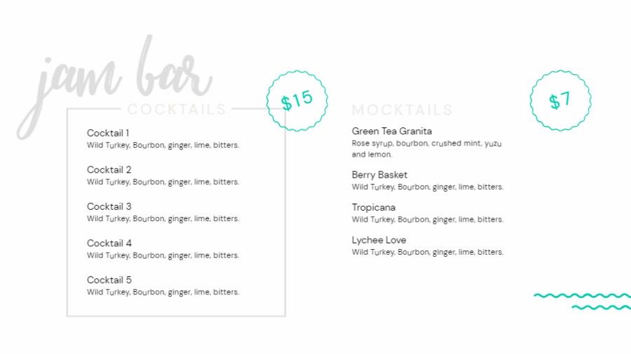 Bar Cocktail & Mocktail Menu