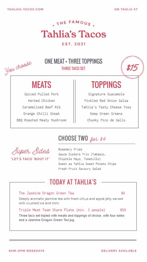 Monochromatic Taco Menu