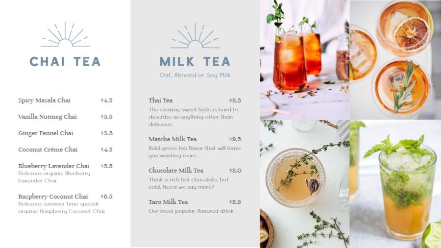 Premium Tea Place Menu