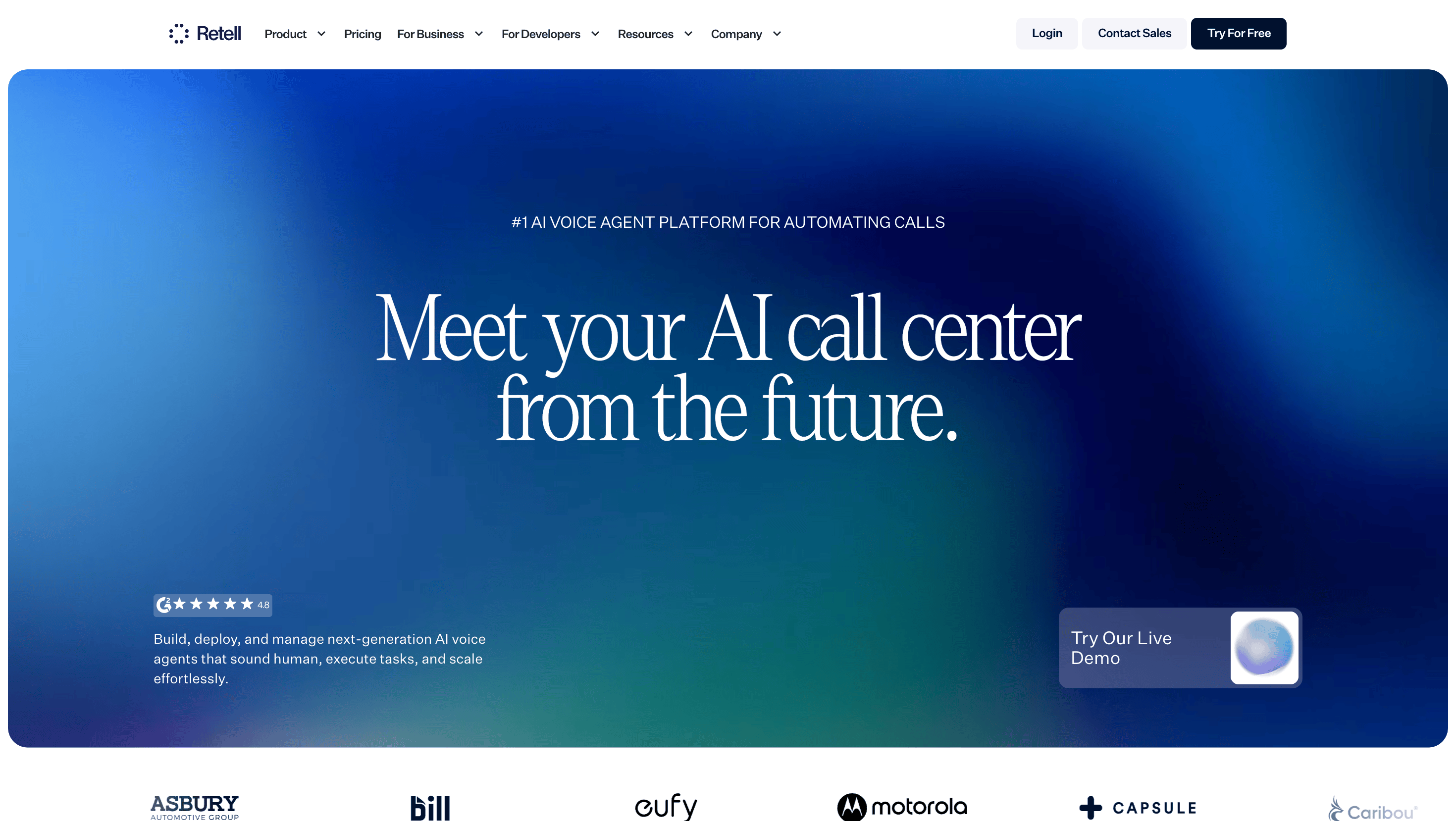 Screenshot of the Retell AI website