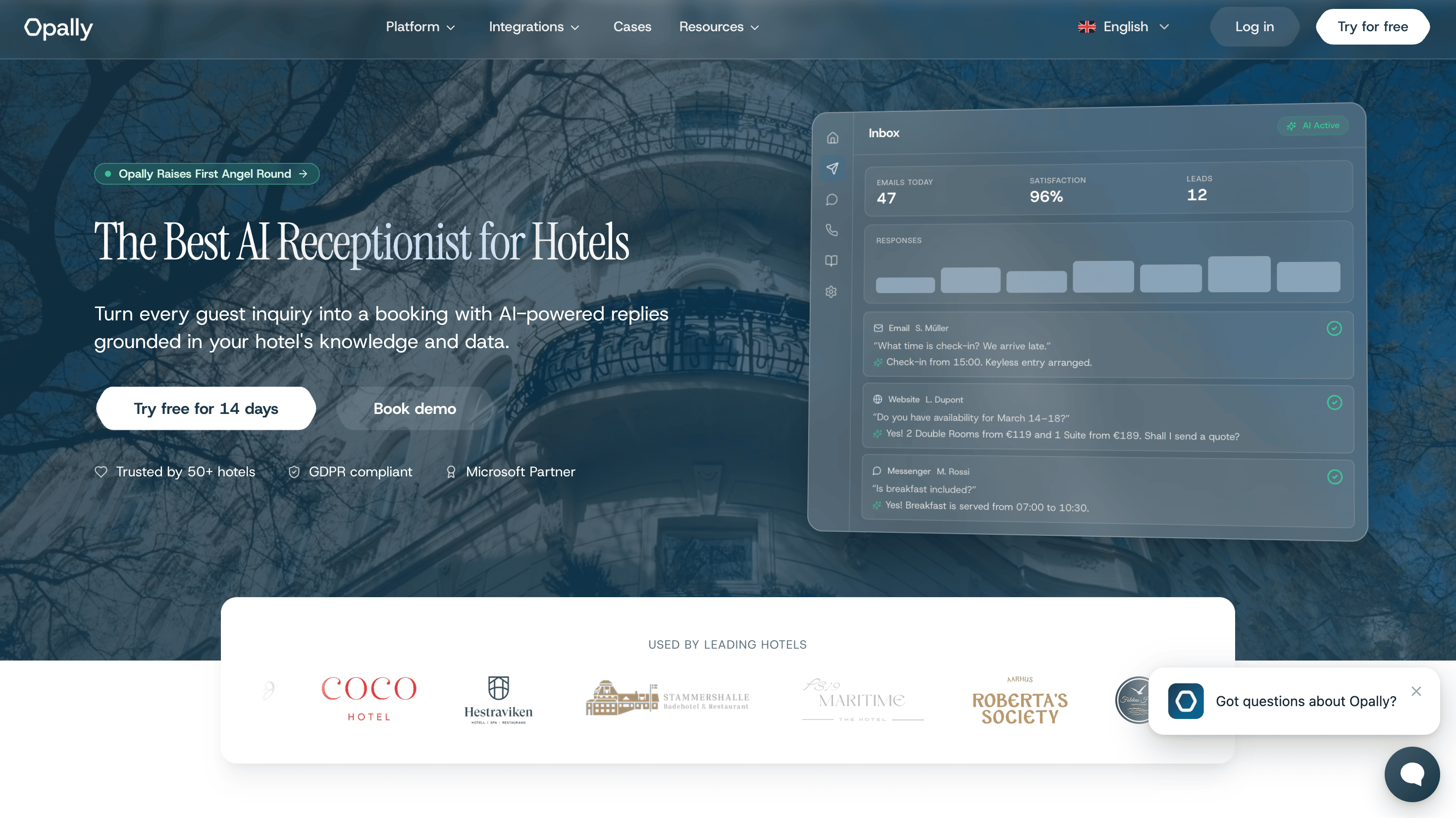 Screenshot of the Opally website