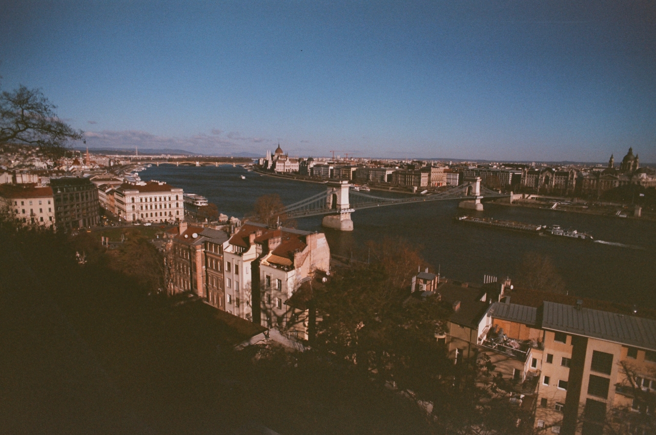 A low contrast photo of the Danube in Budapest, shot on expired film.