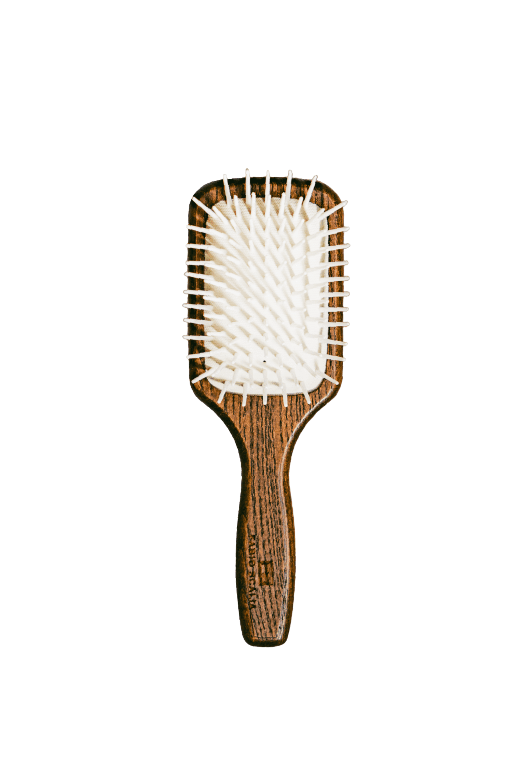 Gabri travel paddle hair brush with white bristles and wood handle