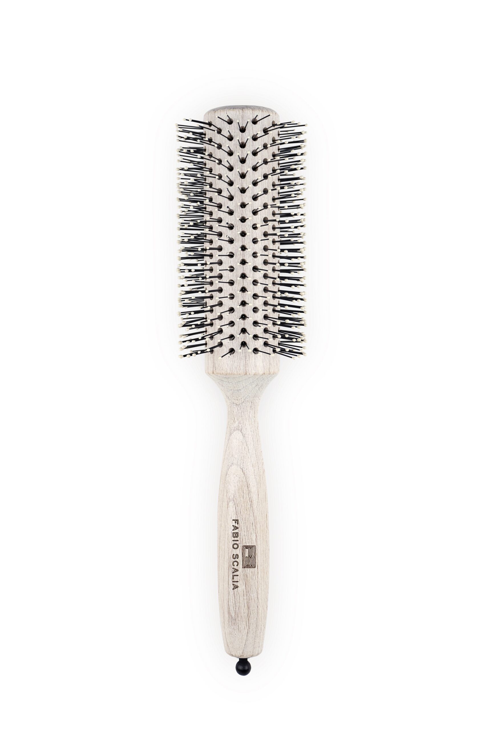 La Bionda round barrel hair brush with metal barrel and light wood handle