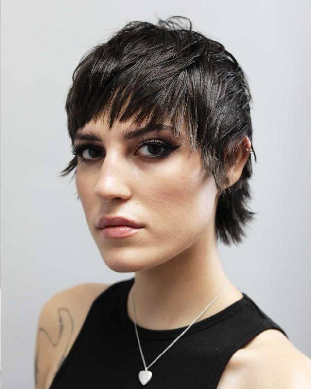 Short pixie mullet fringe hairstyle by Fabio Scalia