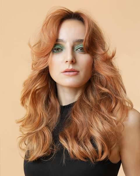 Long waves copper hairstyle by Fabio Scalia