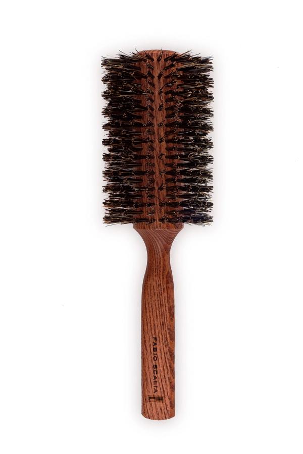 La Sophia round barrel hair brush with dark bristles and wood handle