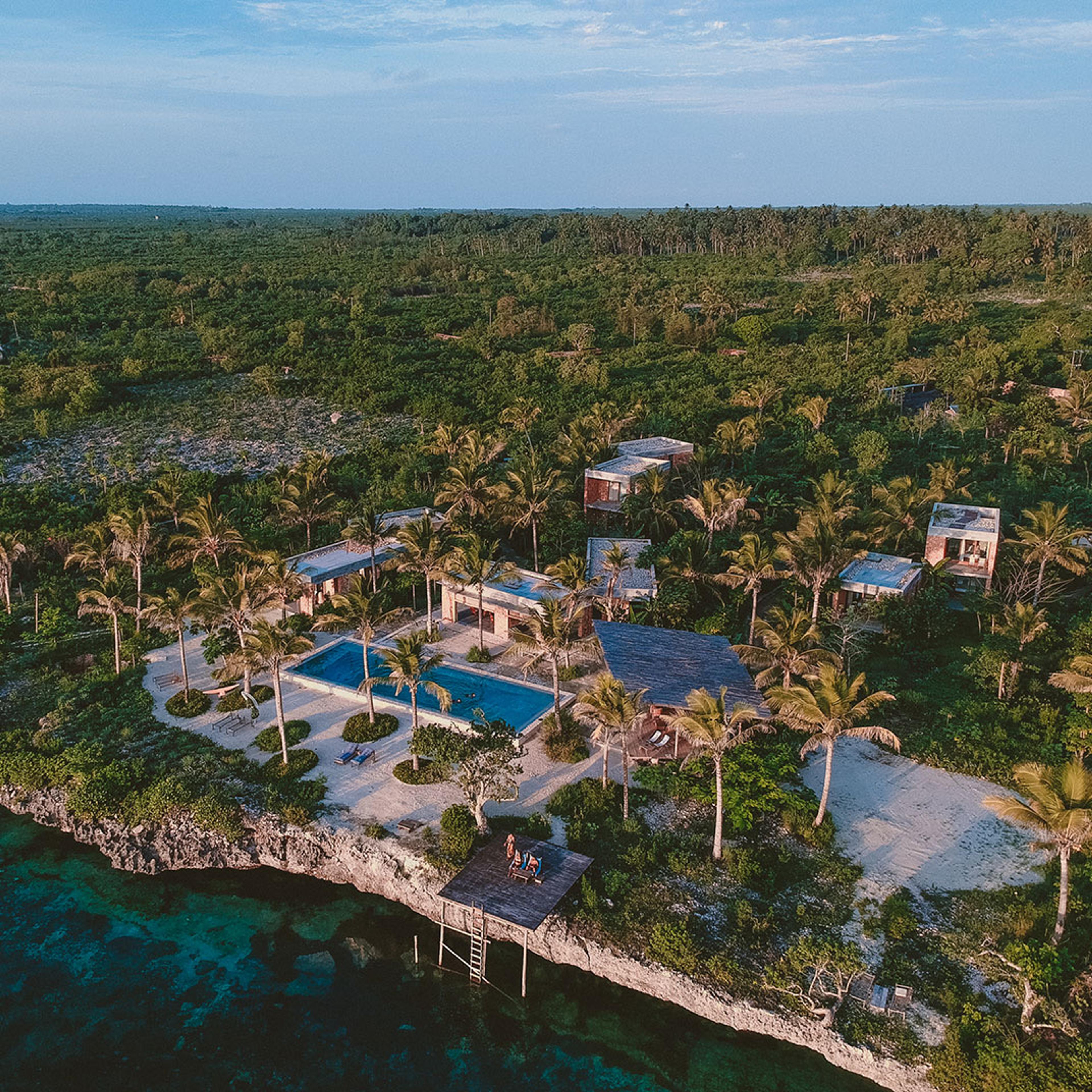 The hotel among the trees from the air