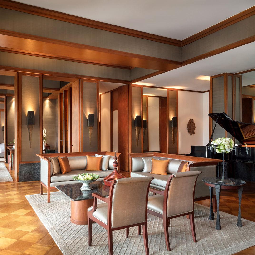 A suite living room panelled in teak