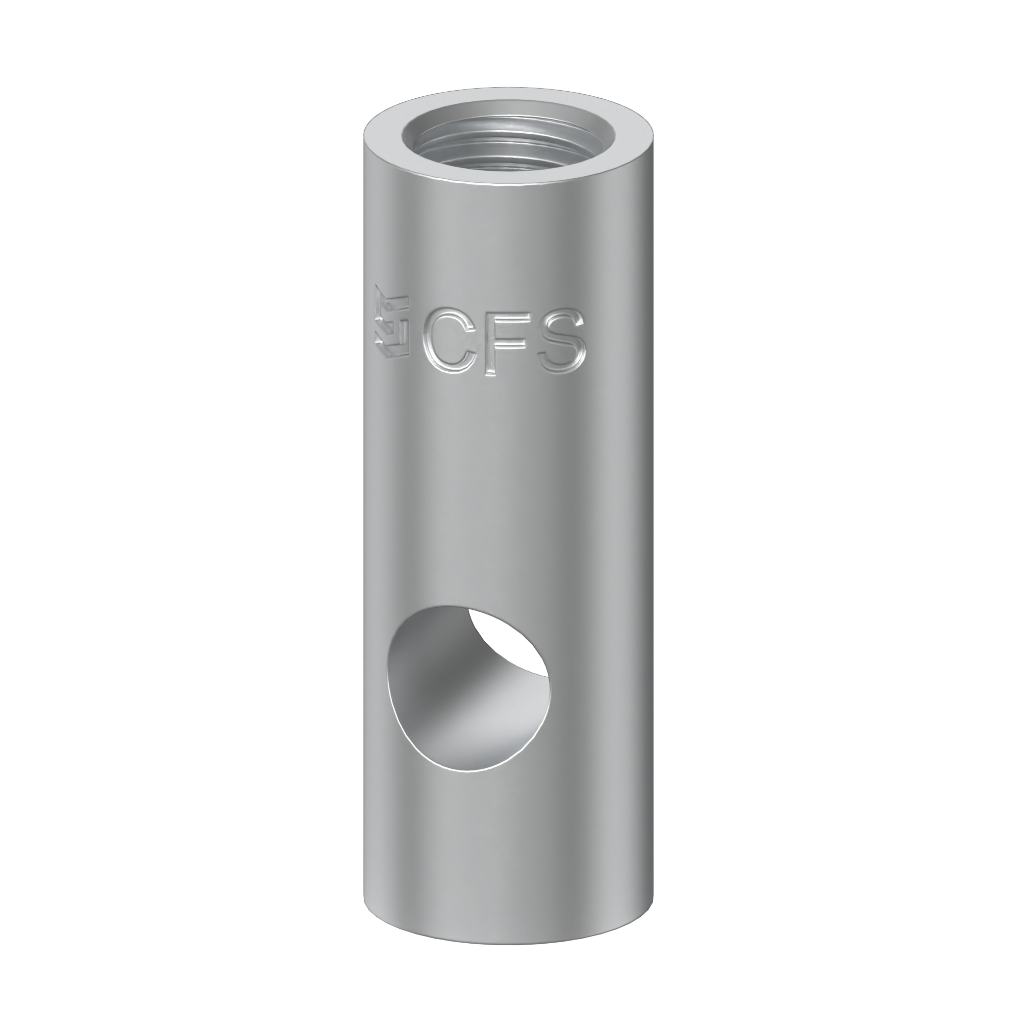 Solid cross hole socket in 3D render with CFS logo