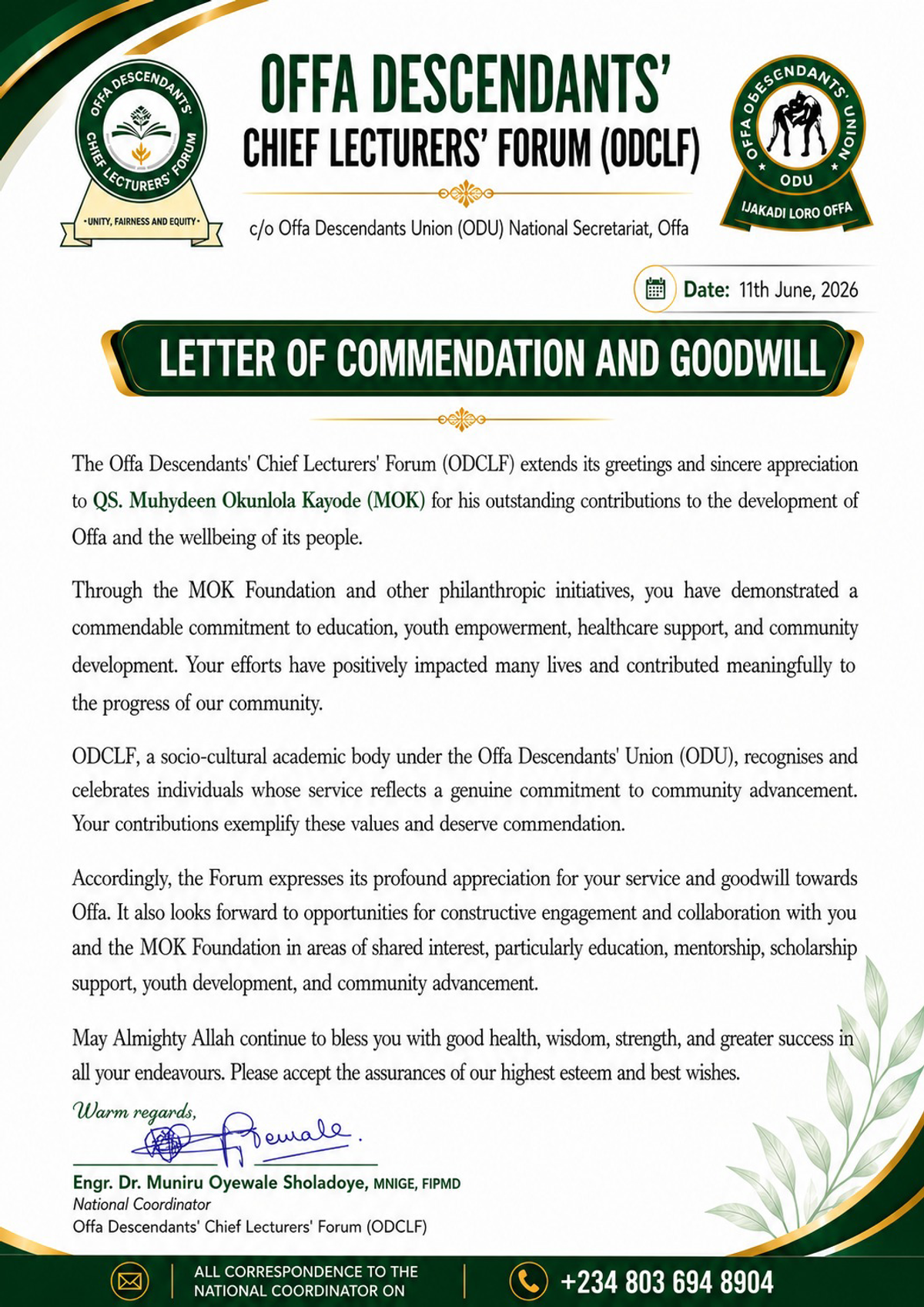 A Heartfelt Appreciation to ODCLF