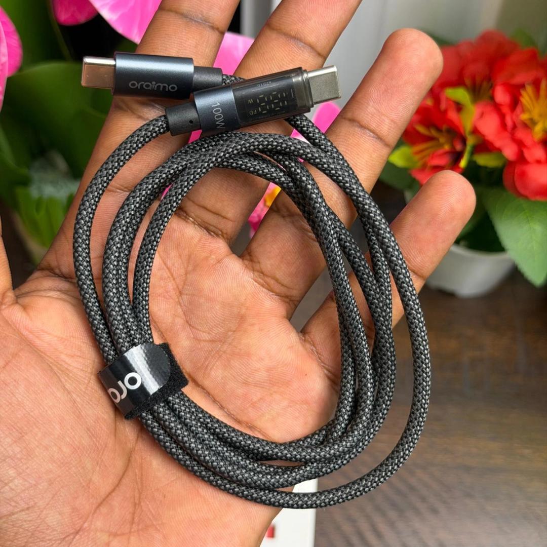 Oraimo DigiLine 100W Fast Charging Braided Cable with Real-Time Display | USB-C Power Cable