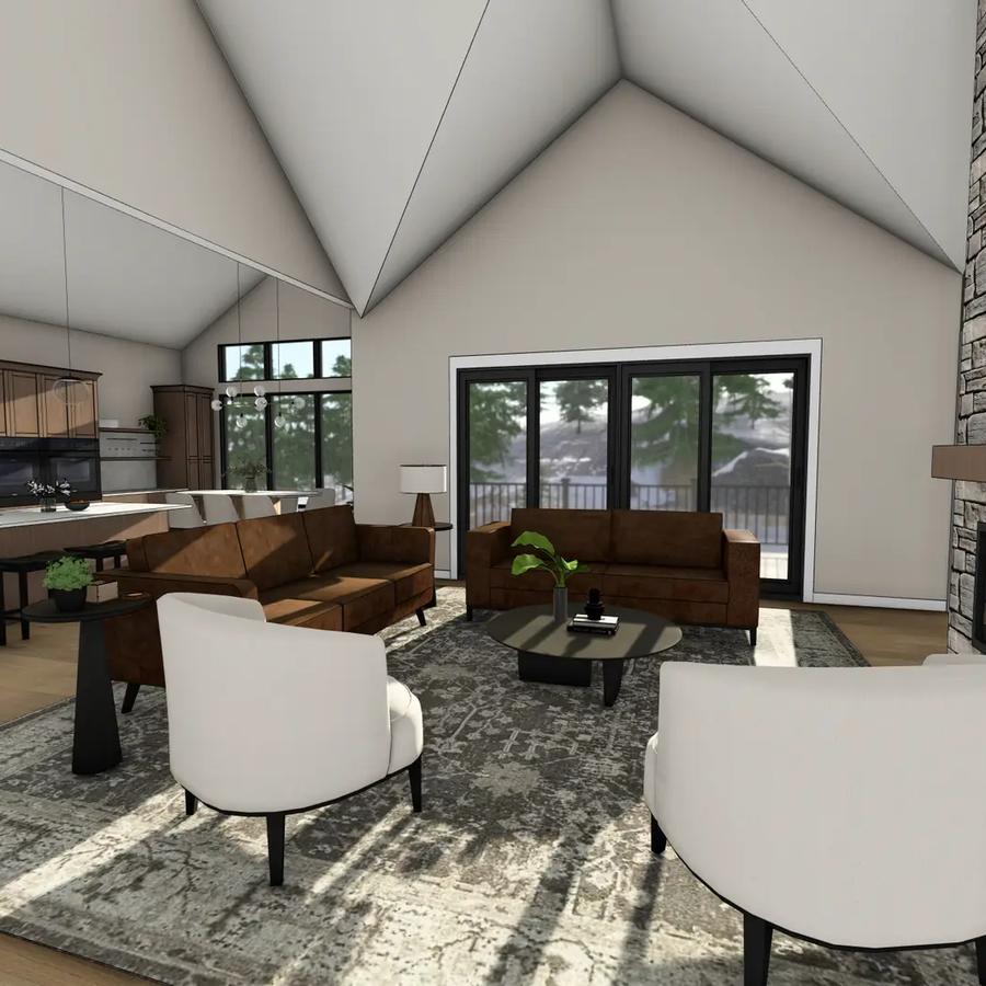 Open living and kitchen rendering
