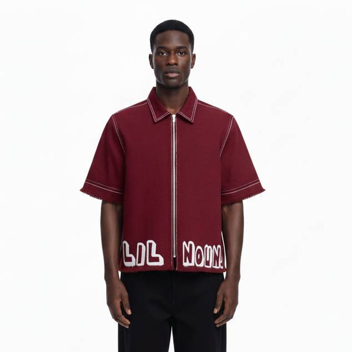Men's Short-Sleeve Jacket Full-Zip, Design with DTF print, Red