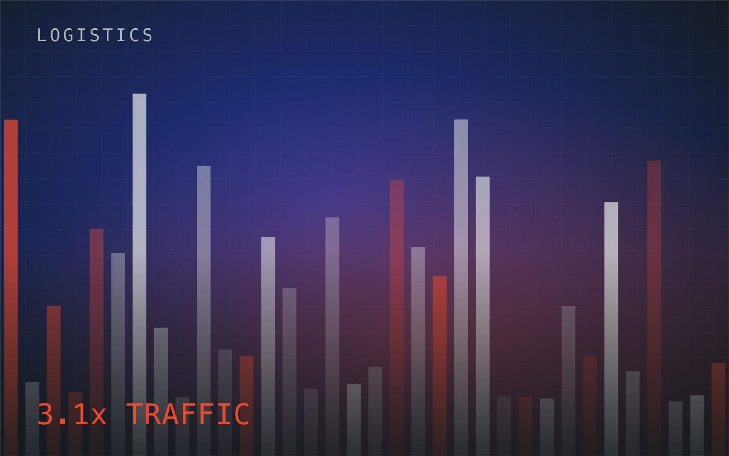 Abstract bar spectrum in ultramarine and vermillion representing freight volume data