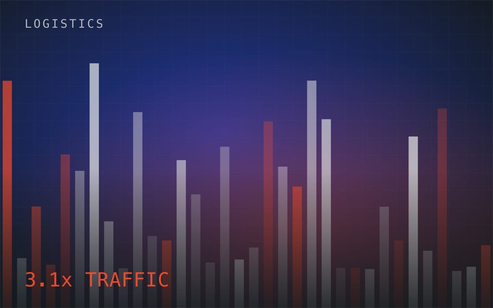 Abstract bar spectrum in ultramarine and vermillion representing freight volume data