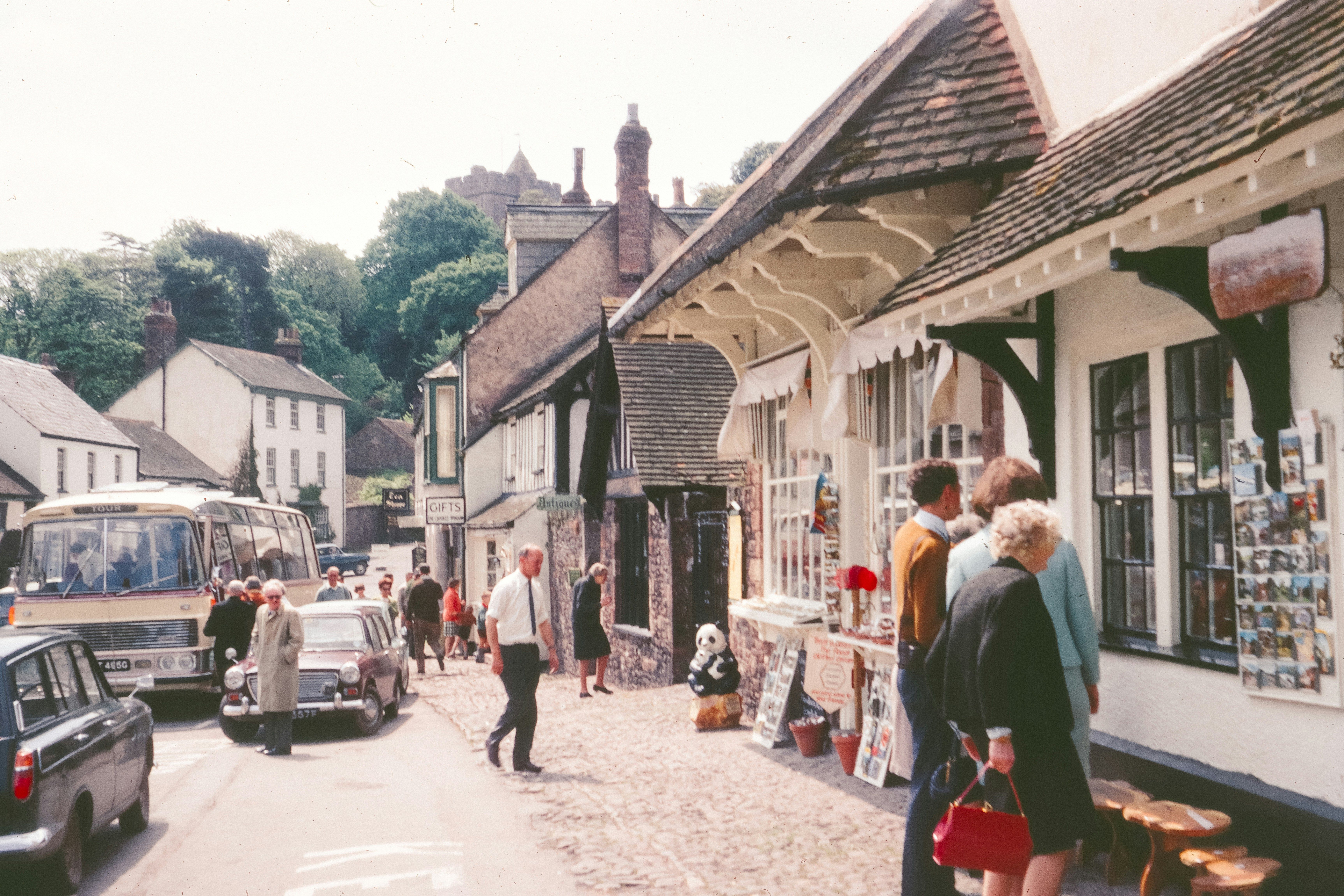 Foot traffic outside a local business area in the past.