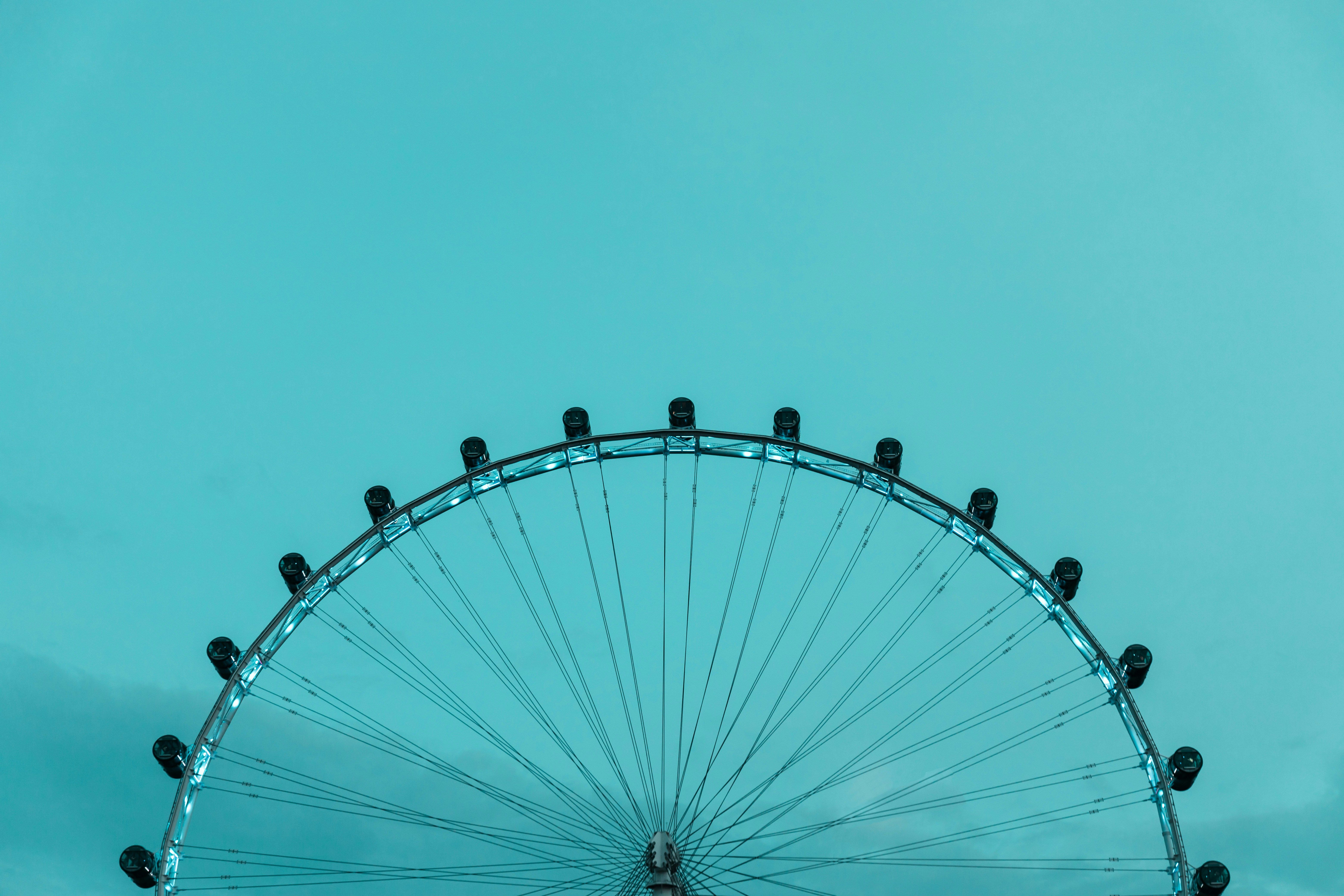Side perspective of a Ferris Wheel.