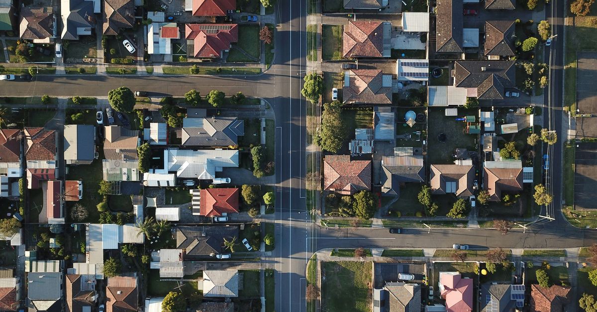 Aerial view of suburbs.
