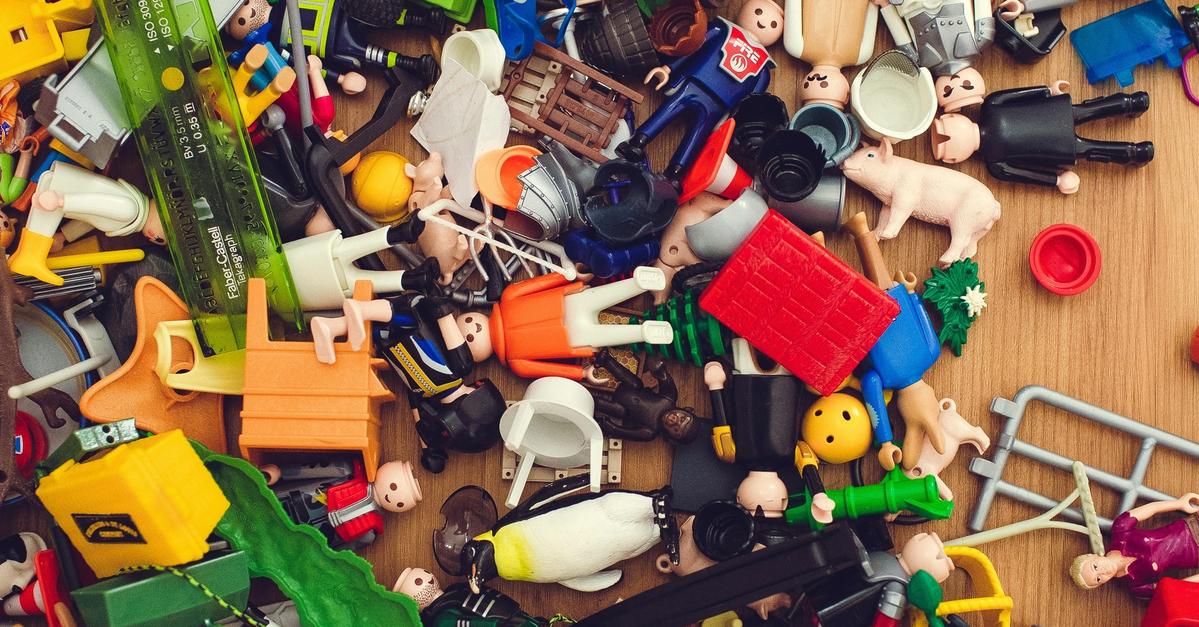 Toys scattered all across the floor.