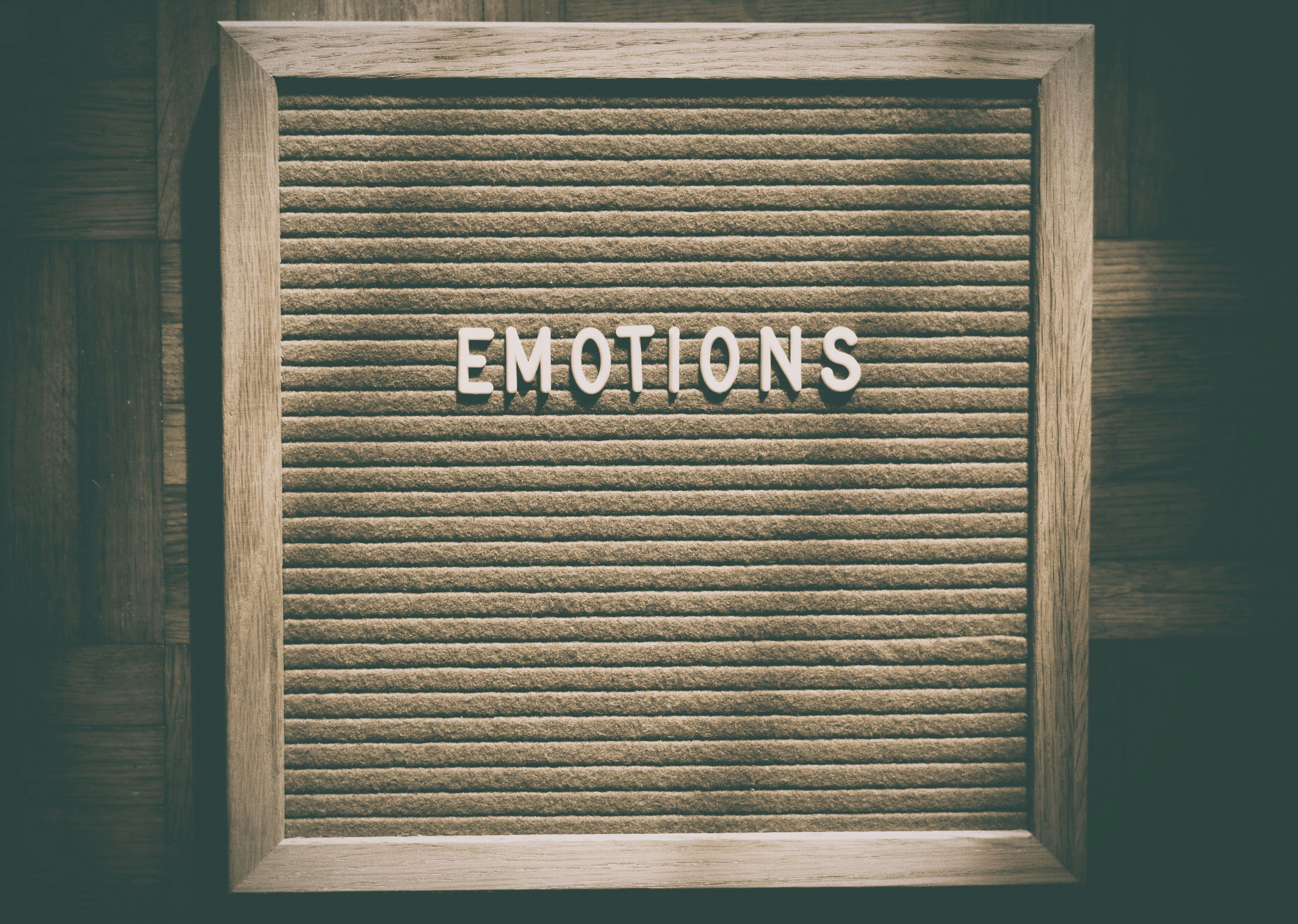 Sign post with word "Emotions" written on it by Alexas Fotos.