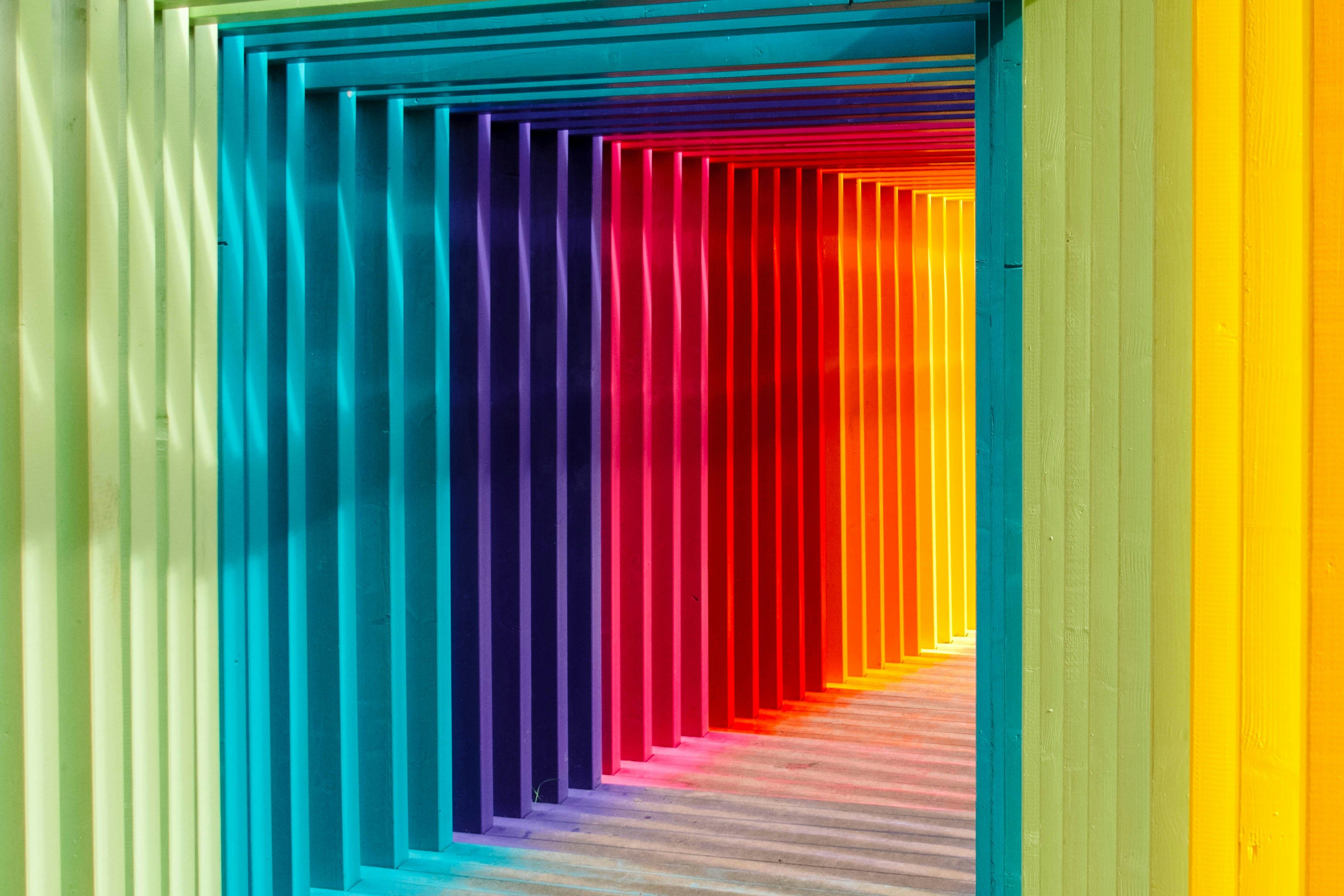 Multi-colored hallway.