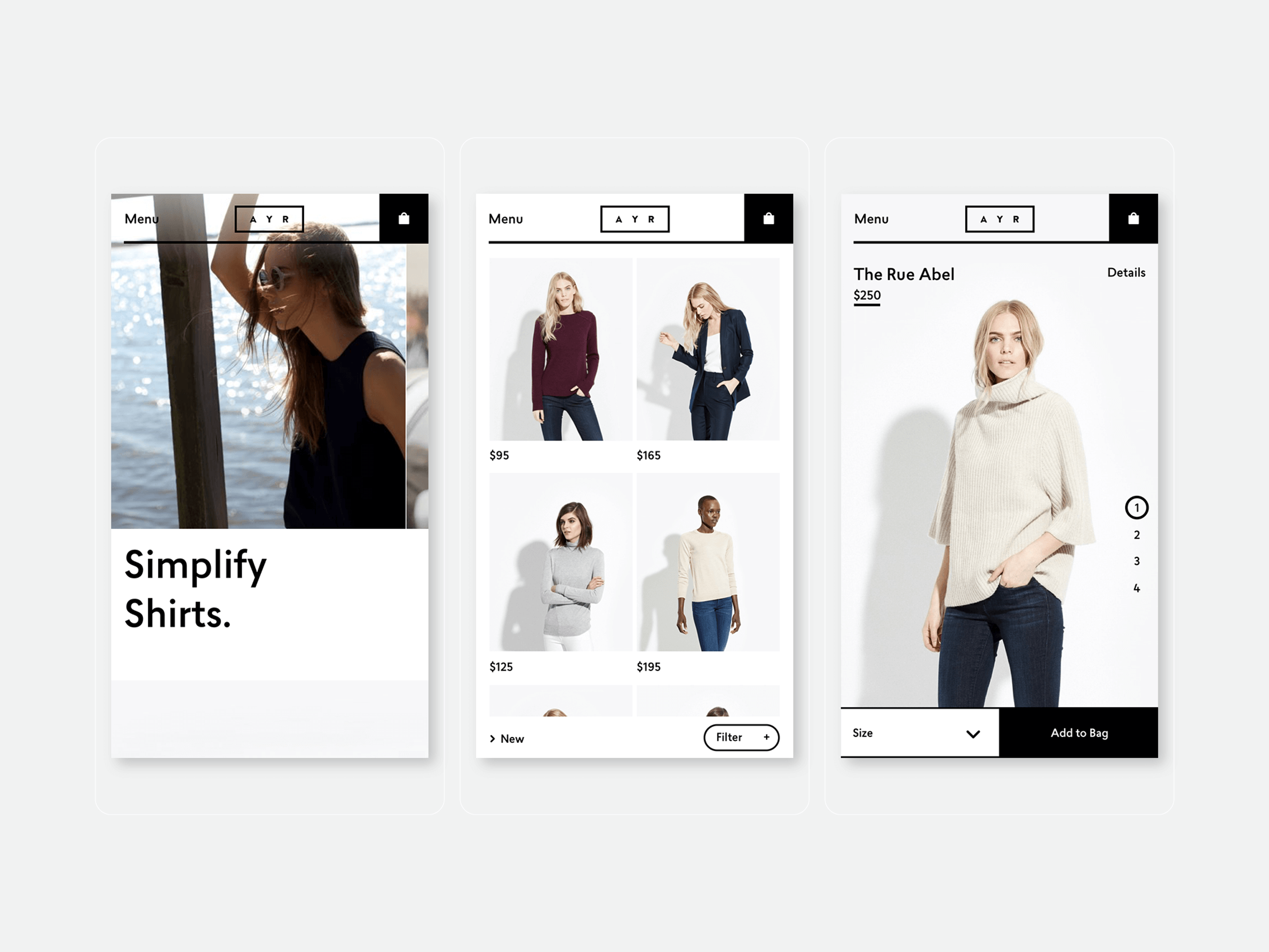 Mobile screens of the AYR website