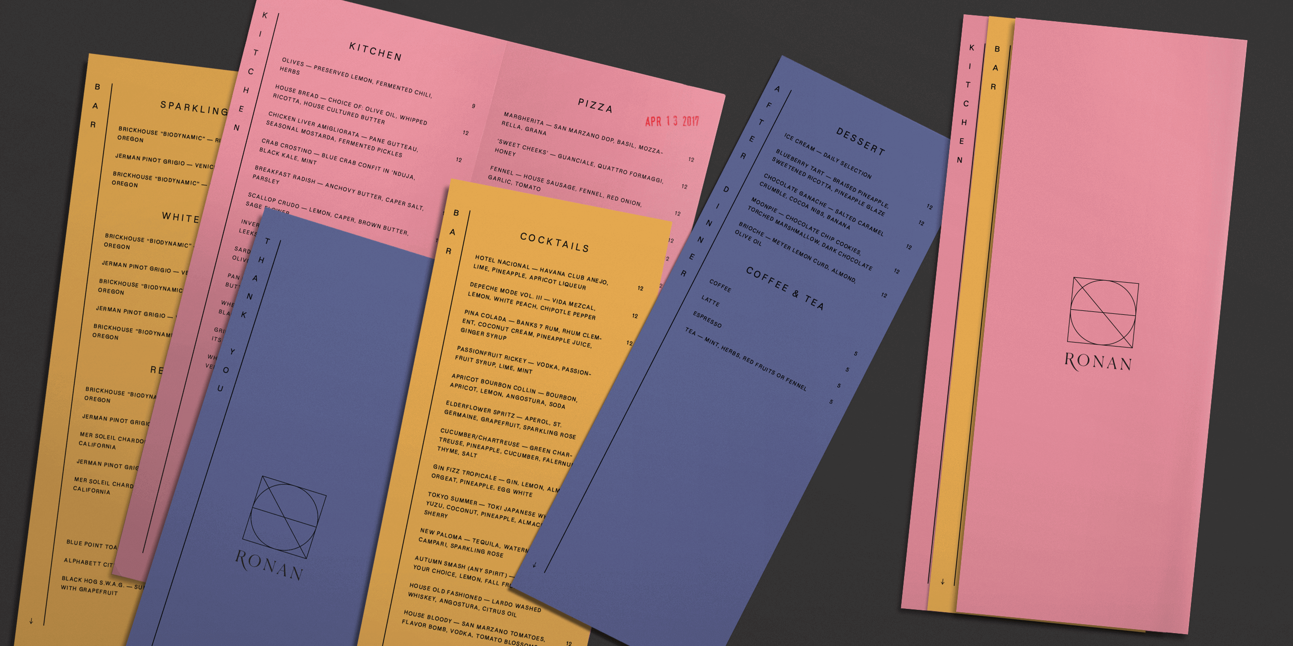 Spread of the menu sheets
