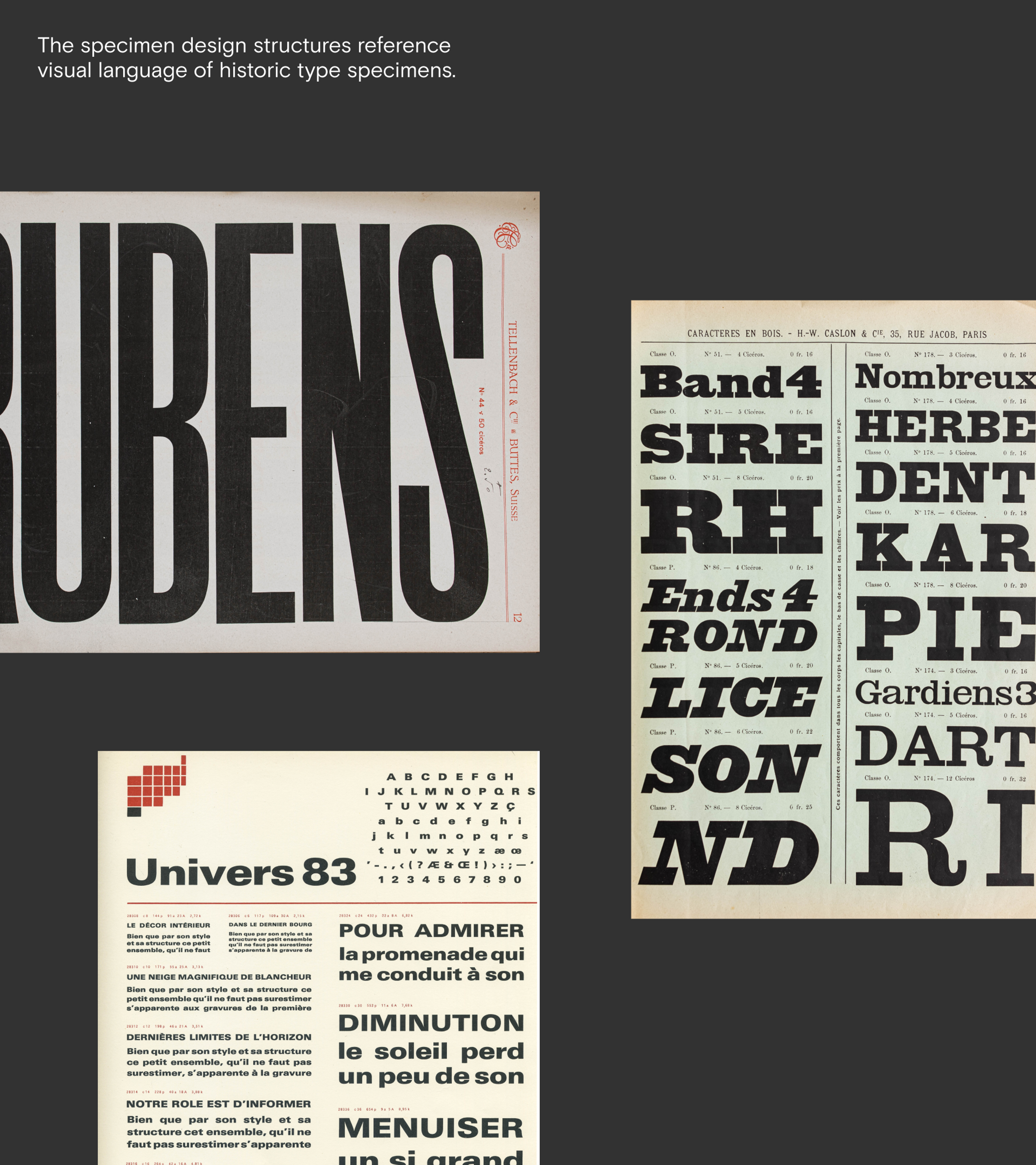 3 examples of historic typographic specimens