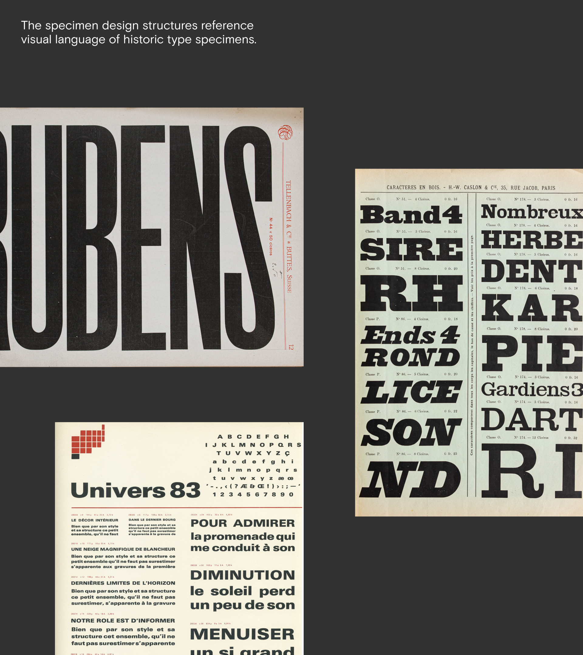 3 examples of historic typographic specimens
