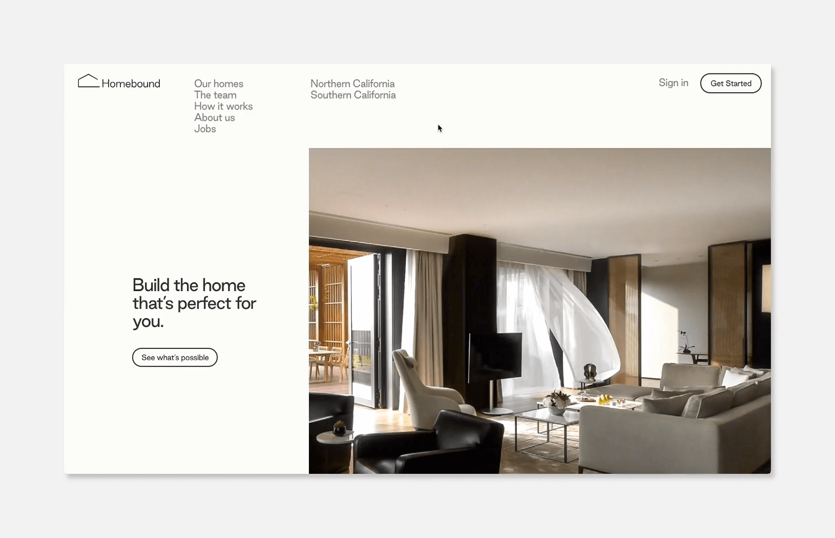 Screen recording of the Homebound homepage