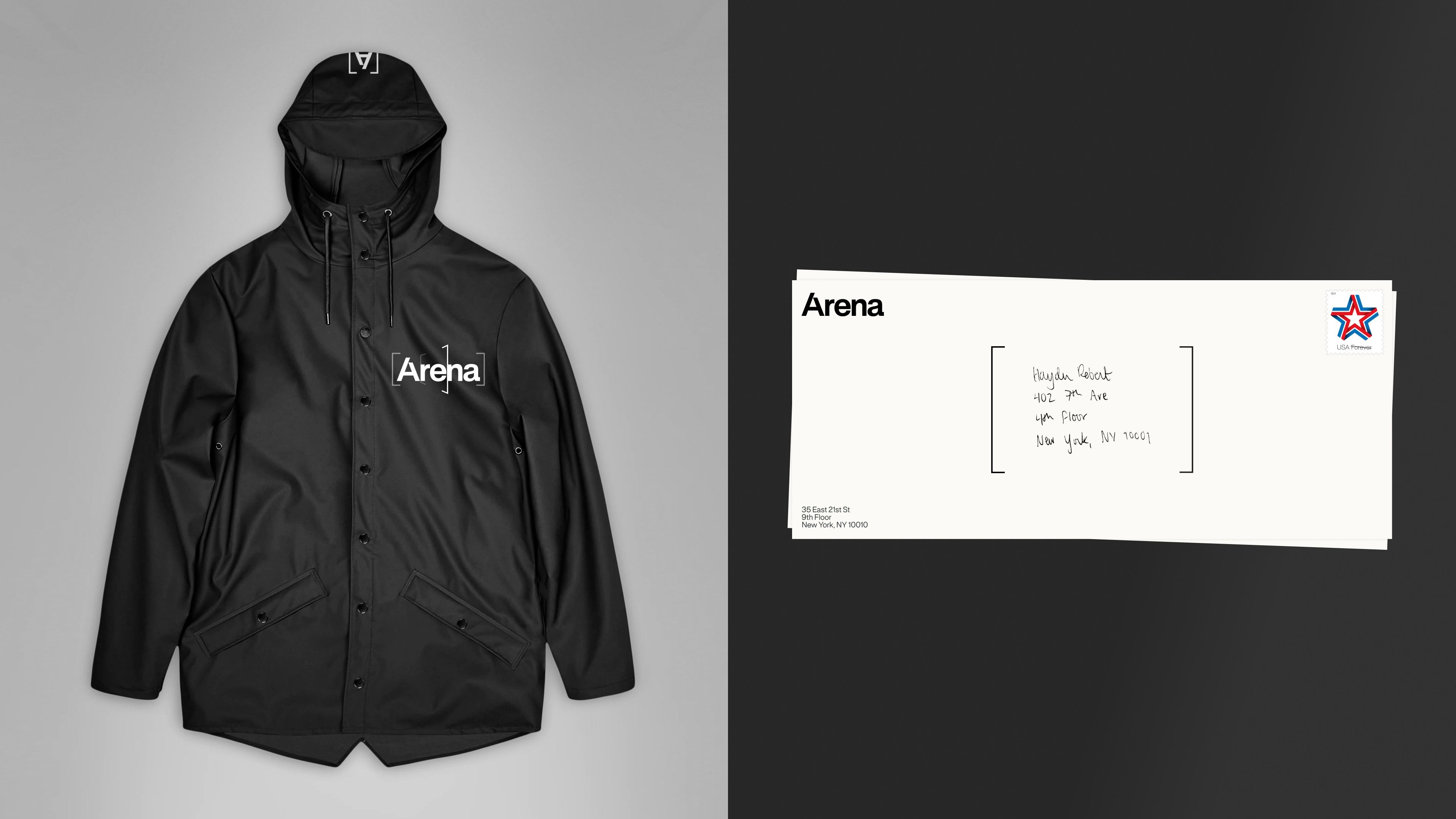 Arena branded jacket and letter