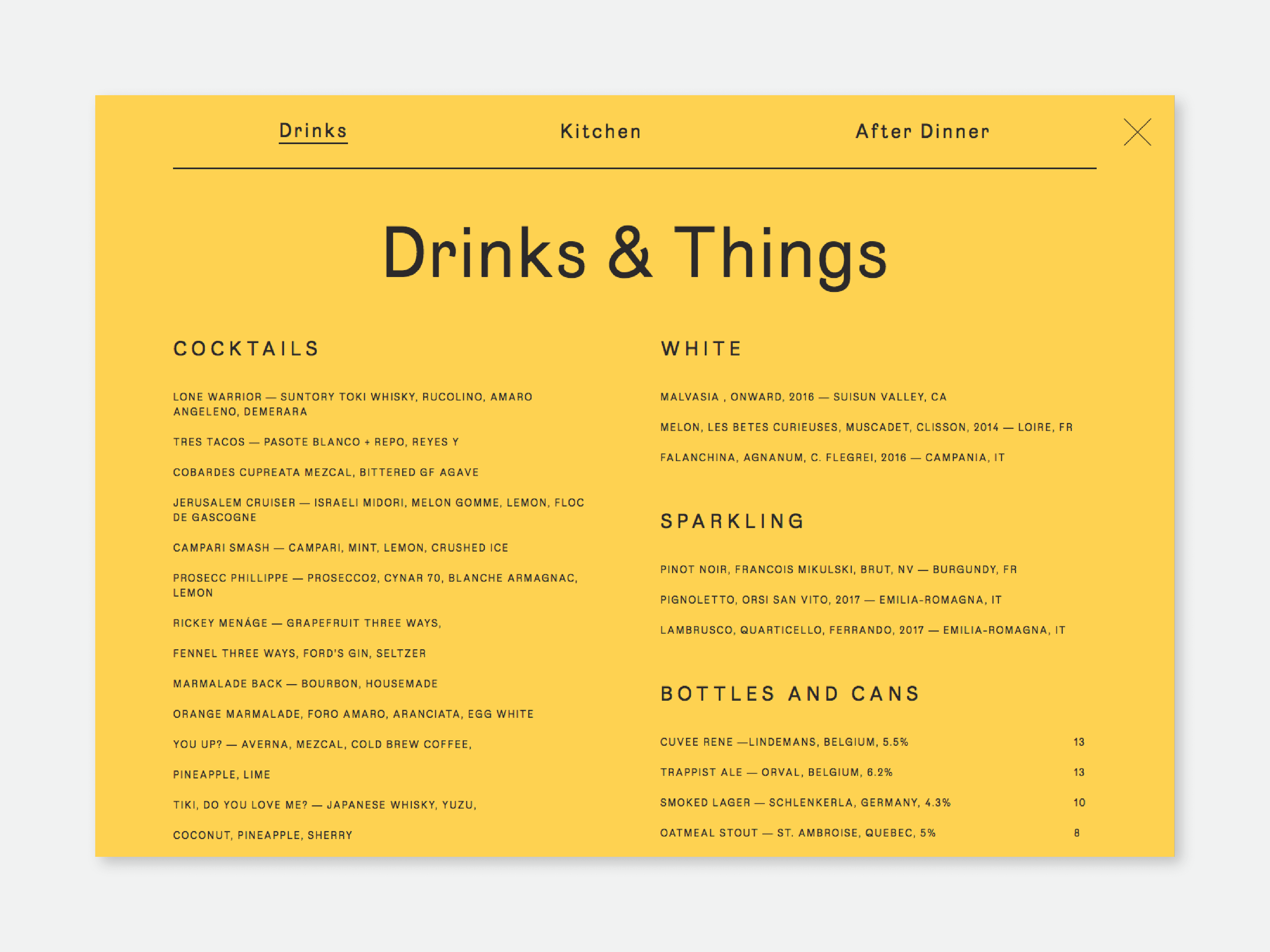 Drinks menu page