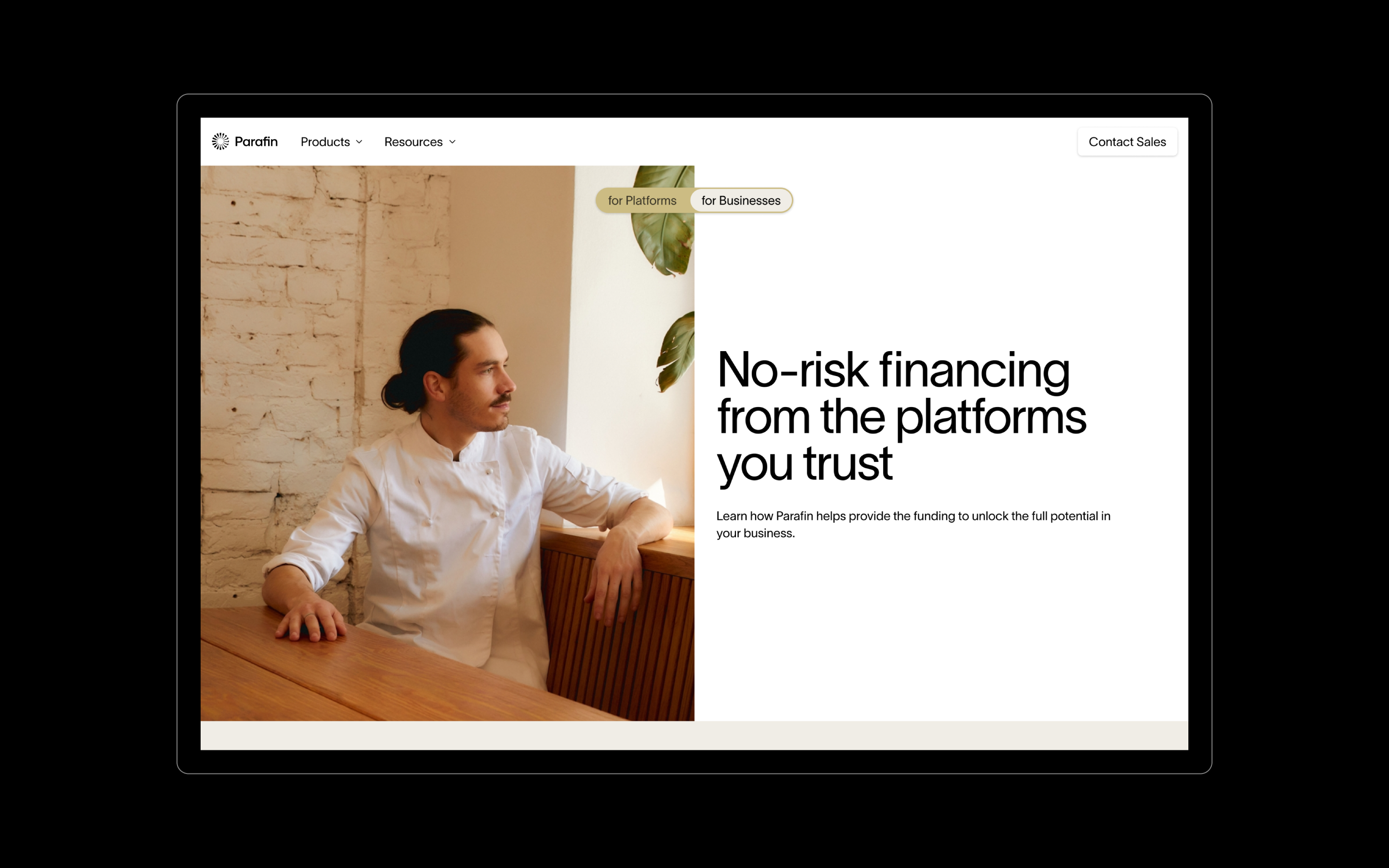 Website mockup for Parafin