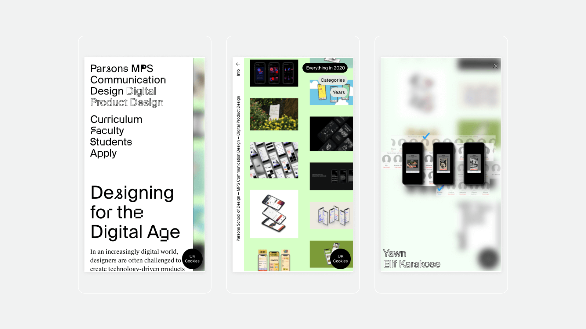 Mobile screens of the Parsons MPS Communication Design page