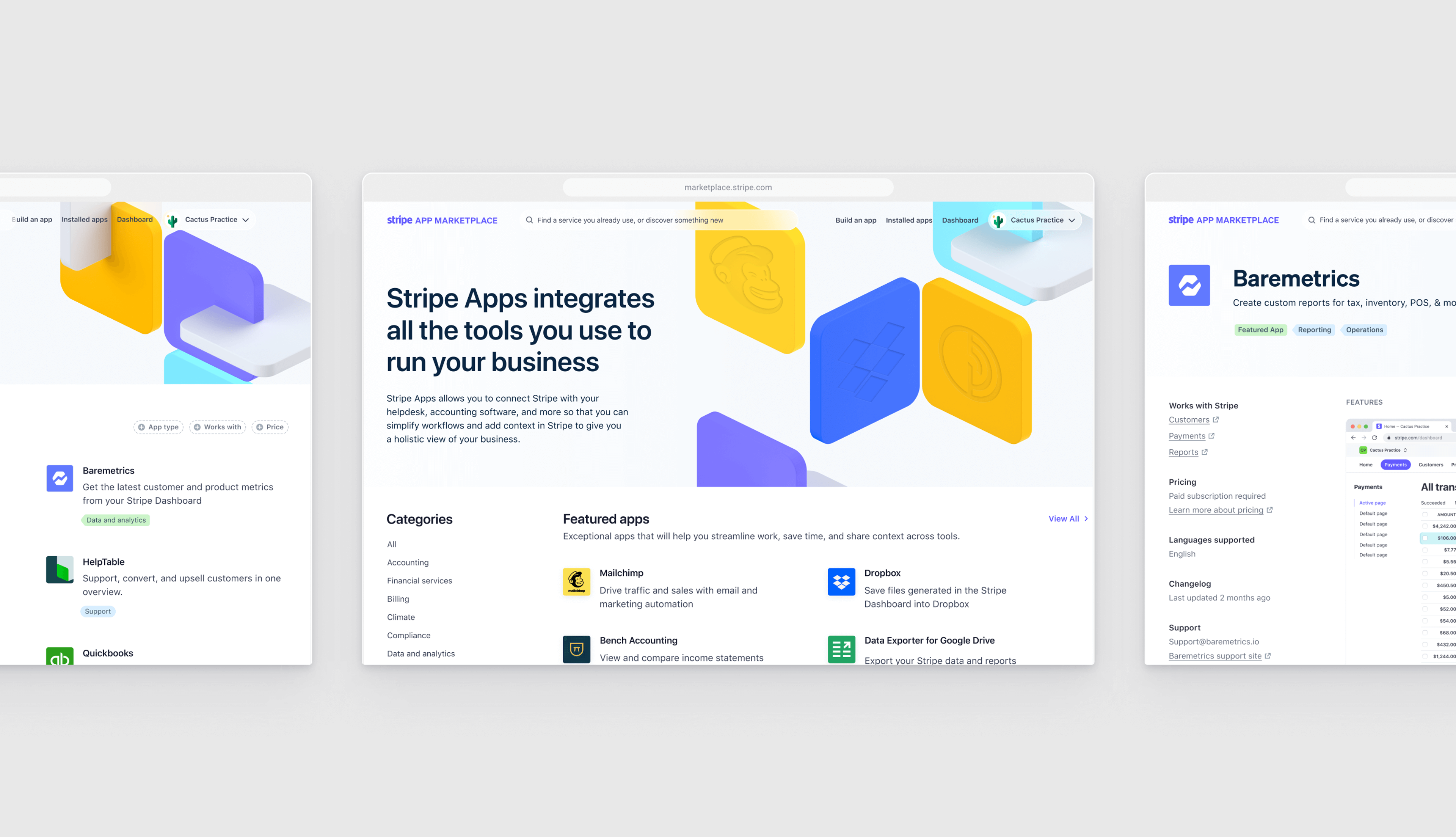 Three website screens from the marketplace