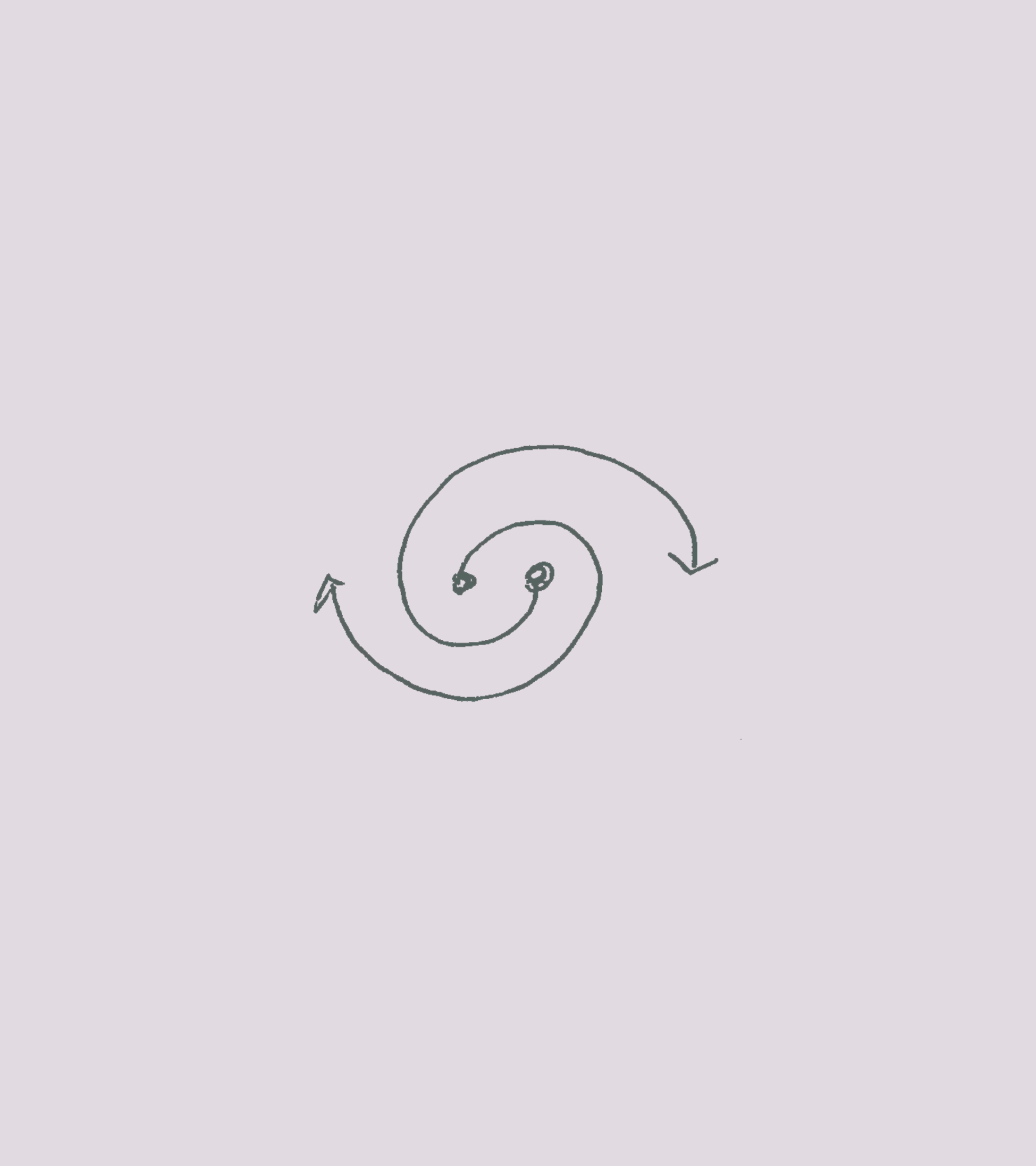 A hand-drawn spiral of two arrows pointing outwards.