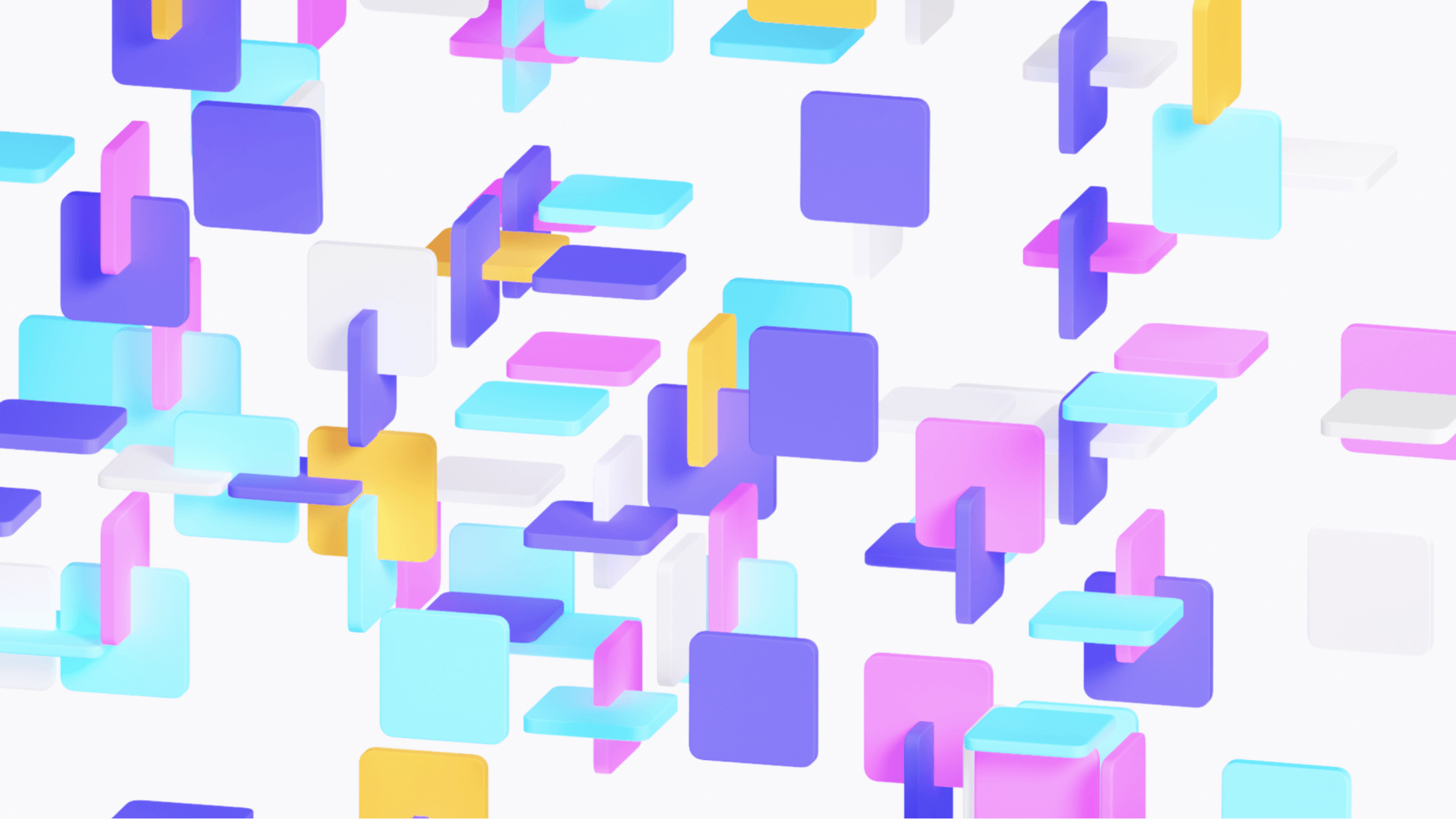 Animation of colorful 3D tiles snapping into each other creating an rich environment of connected apps